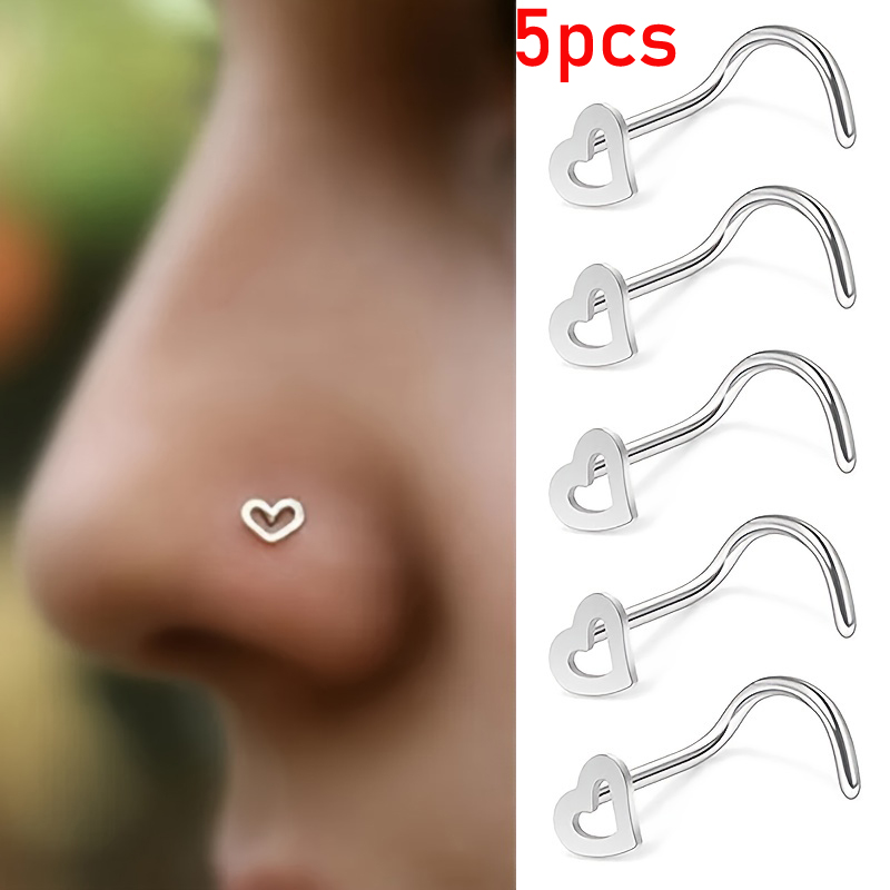 Nostril Screw Pin - 5pcs 할로우 하트 코 스터드 세트