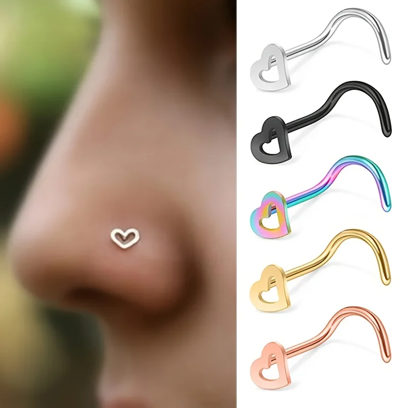 Nostril Screw Pin - 여성용 중공 하트 코 스터드 세트,