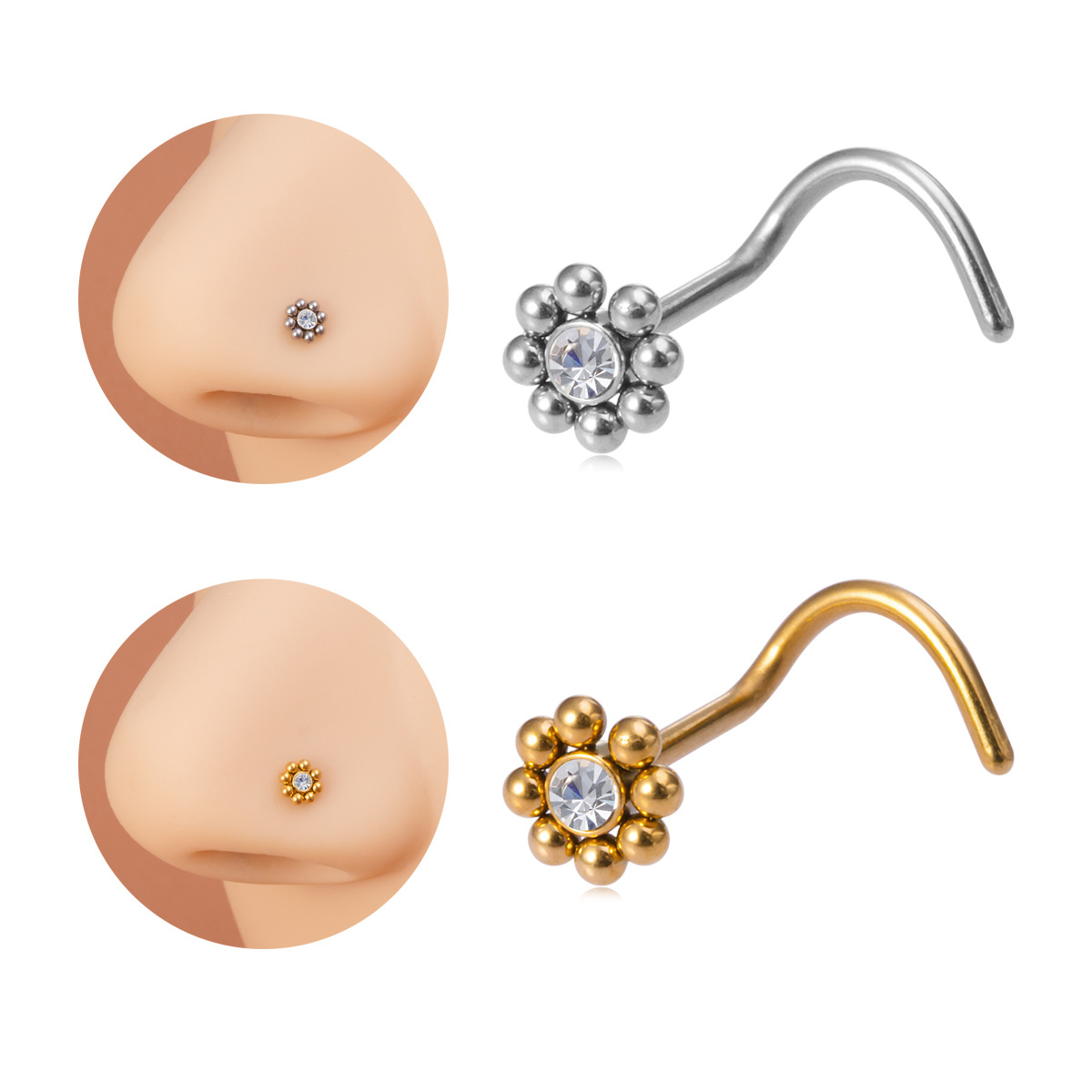 Nostril Screw Pin - 꽃 모양의 스크류 노즈 스터드 피어싱