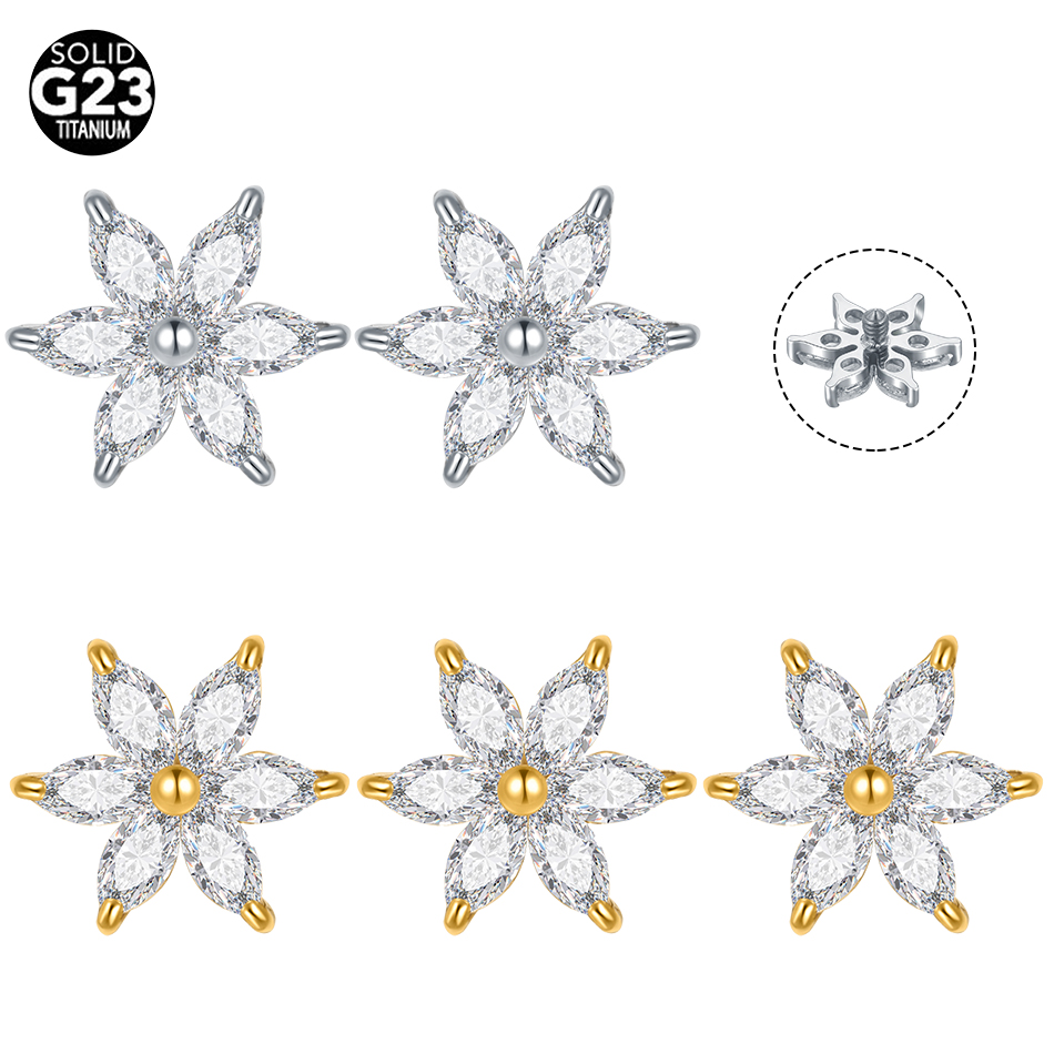 Body Jewelry Dermal - 1/5PCS 티타늄 크리스탈 플라워 더말 앵커
