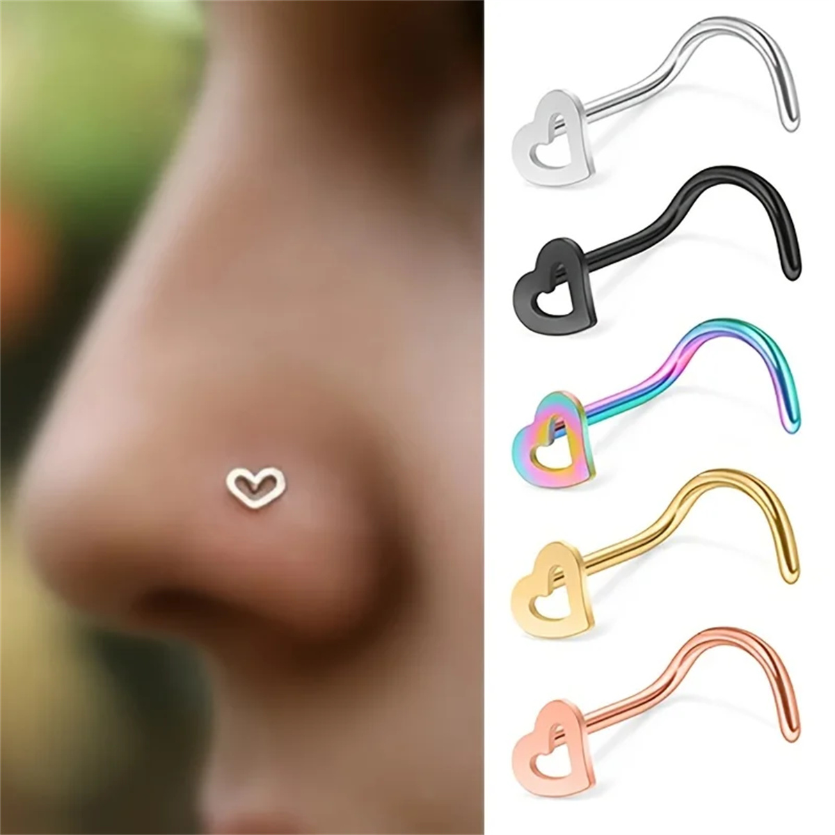 Nostril Screw Pin - 여성을 위한 5pcs 패션 빈 심장