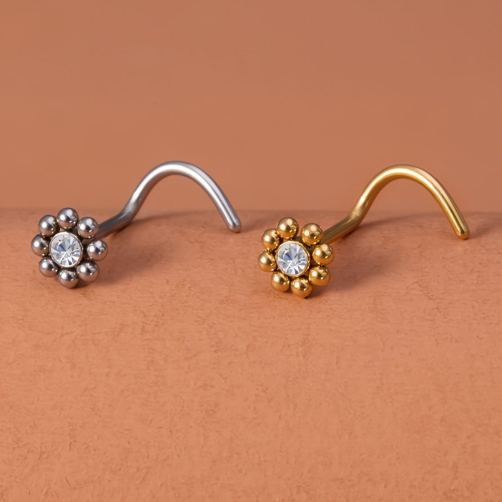 Nostril Screw Pin - 꽃 모양 나사형 코 피어싱 스테인리스