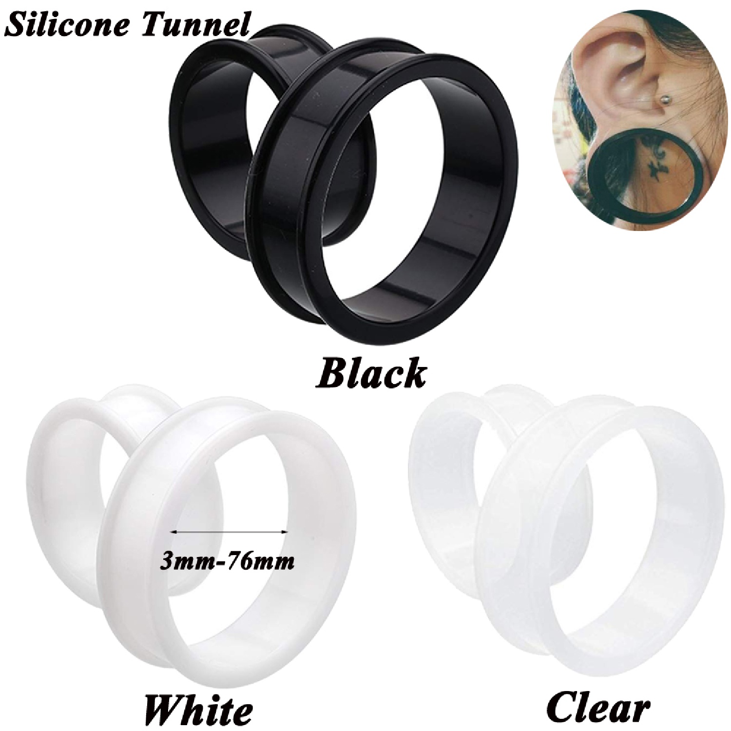 Body Jewelry Ear Gauges - 2pcs Supersize 가동 가능한 실리콘 두