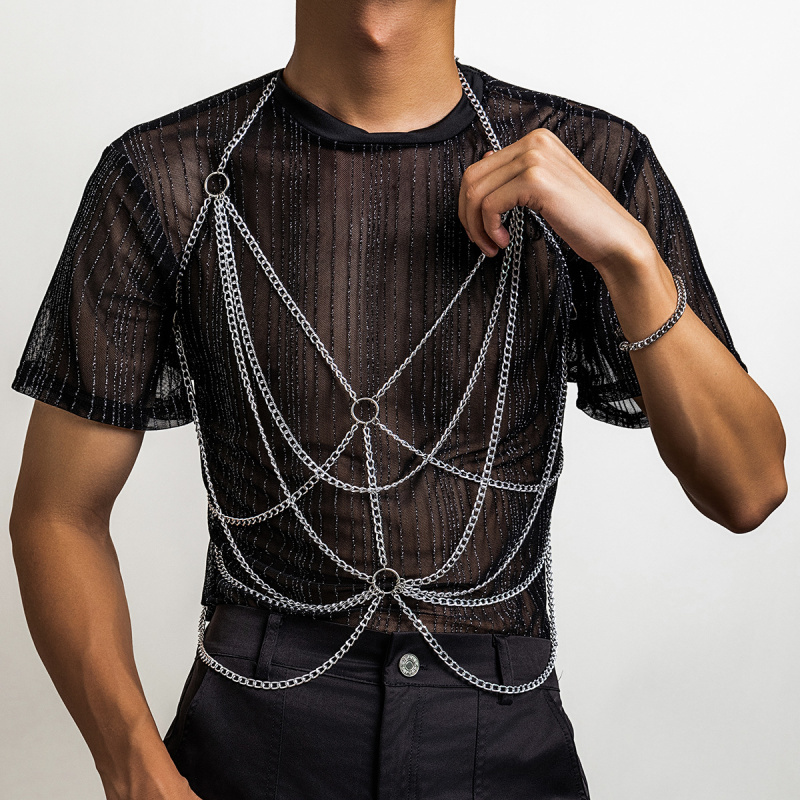 Body Jewelry Harness - 남성용 바디 체인 하네스 실버 멀티