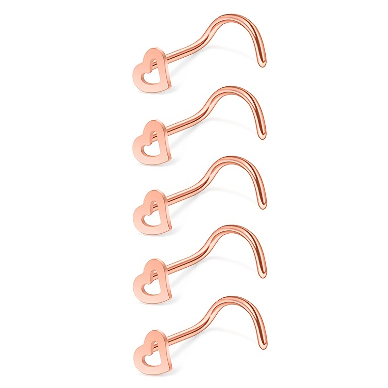 5pcs 할로우 하트 코 스터드 세트 스테인레스 스틸  - Nostril Screw Pin 리뷰 및 가격