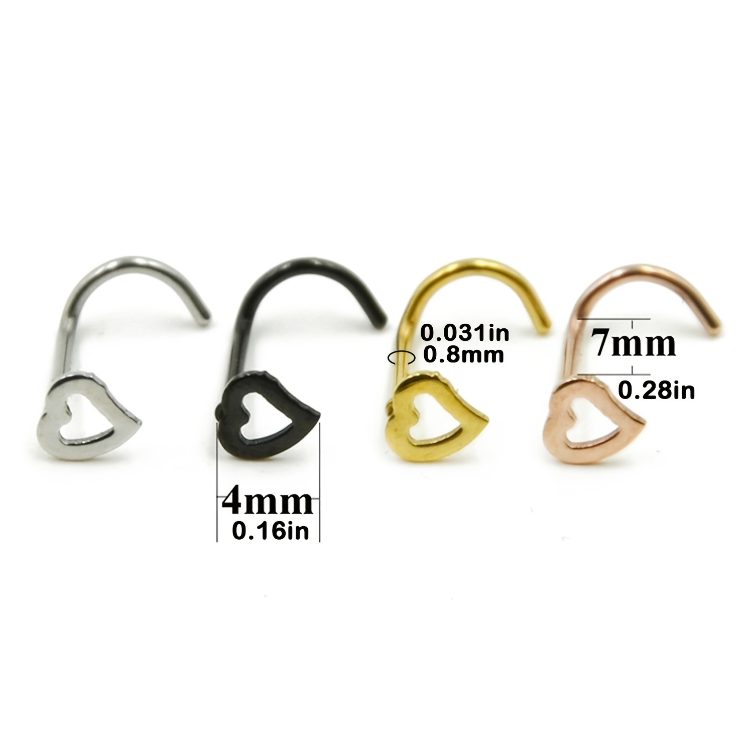 5pcs 할로우 하트 코 스터드 세트 스테인레스 스틸  - Nostril Screw Pin 리뷰 및 가격