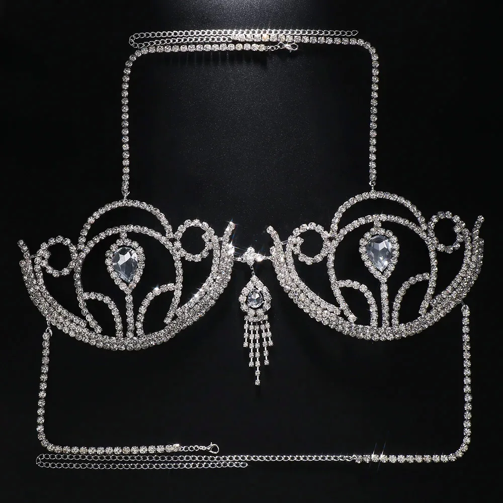 여성용 럭셔리 라인석 비키니 브라, 기하학적 물방울 하 - Body Jewelry Harness 리뷰 및 가격