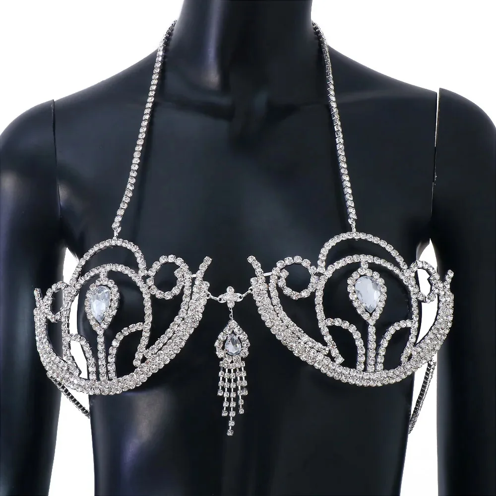 여성용 럭셔리 라인석 비키니 브라, 기하학적 물방울 하 - Body Jewelry Harness 리뷰 및 가격