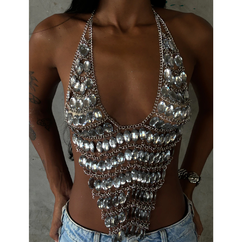 수제 백리스 라인스톤 스테이트먼트 크롭 브라탑 젬스톤  - Body Jewelry Bra 리뷰 및 가격