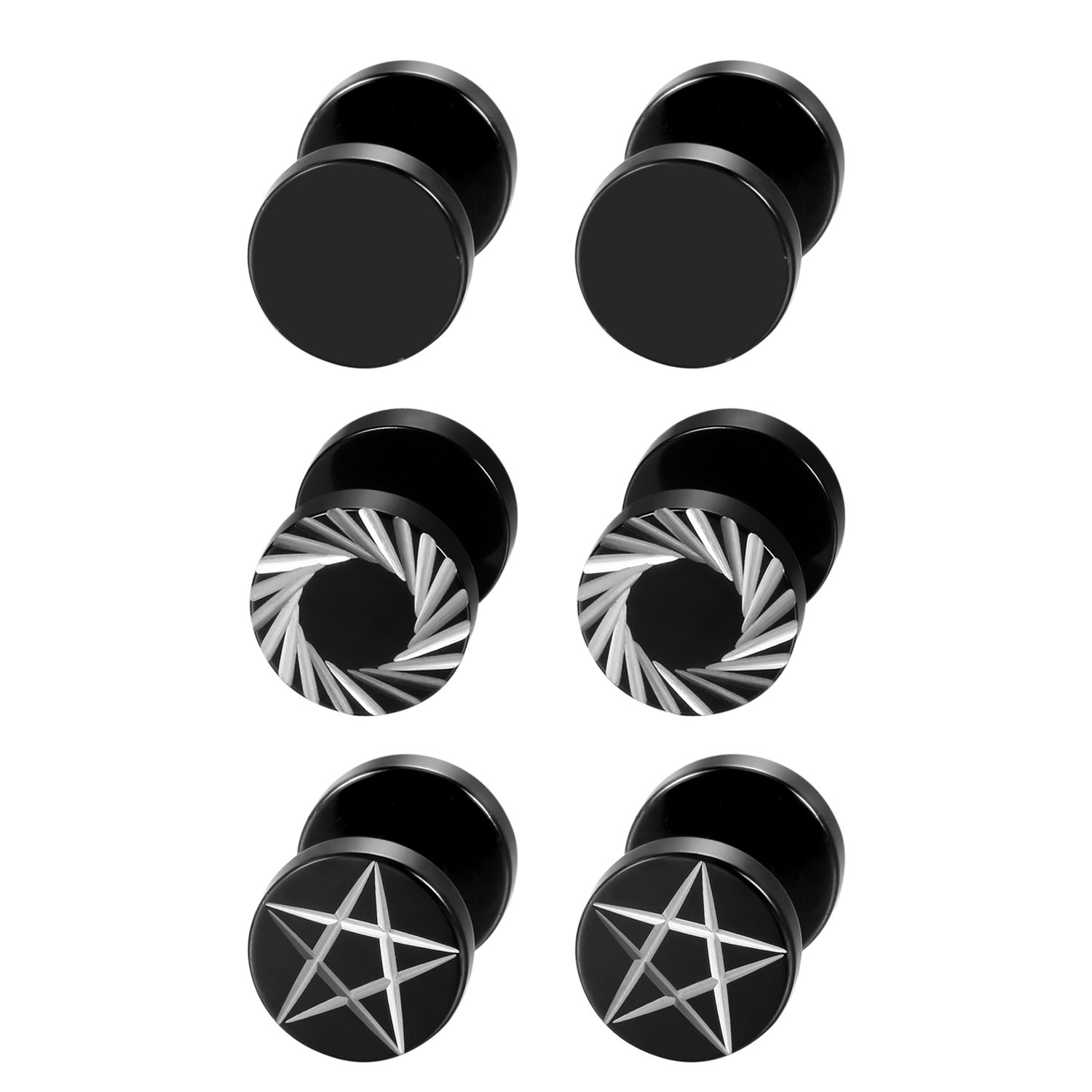 2Pcs/6Pcs 블랙 스테인레스 스틸 남성 여성 오각 - Body Jewelry Ear Gauges 리뷰 및 가격