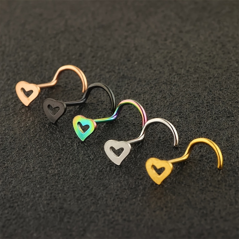 여성을위한 5pcs 중공 심장 코 스터드 세트, 스테인 - Nostril Screw Pin 리뷰 및 가격