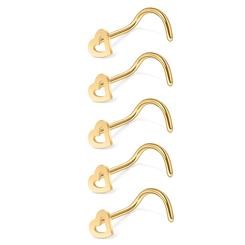 여성을위한 5pcs 중공 심장 코 스터드 세트, 스테인 - Nostril Screw Pin 리뷰 및 가격