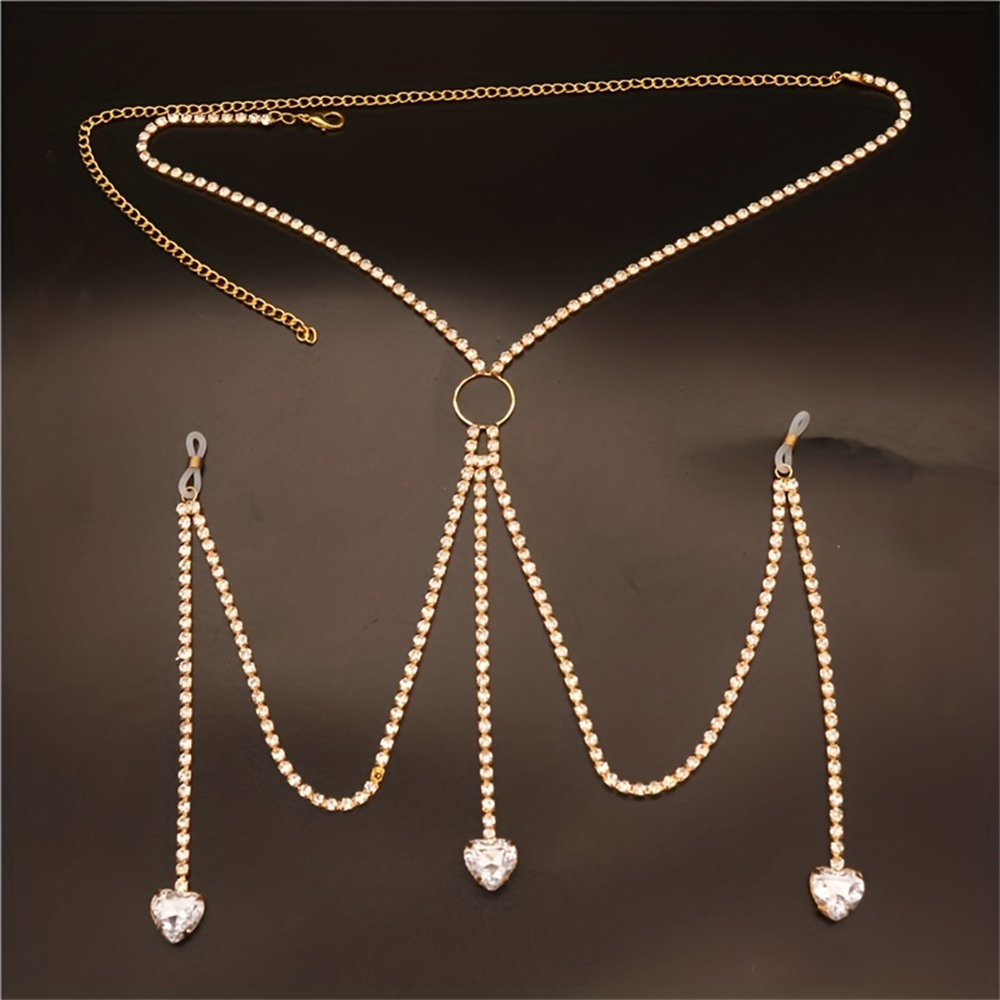 빛나는 라인스톤 물방울 하트 모양 바디 체인, 절묘한  - Body Jewelry Harness 리뷰 및 가격