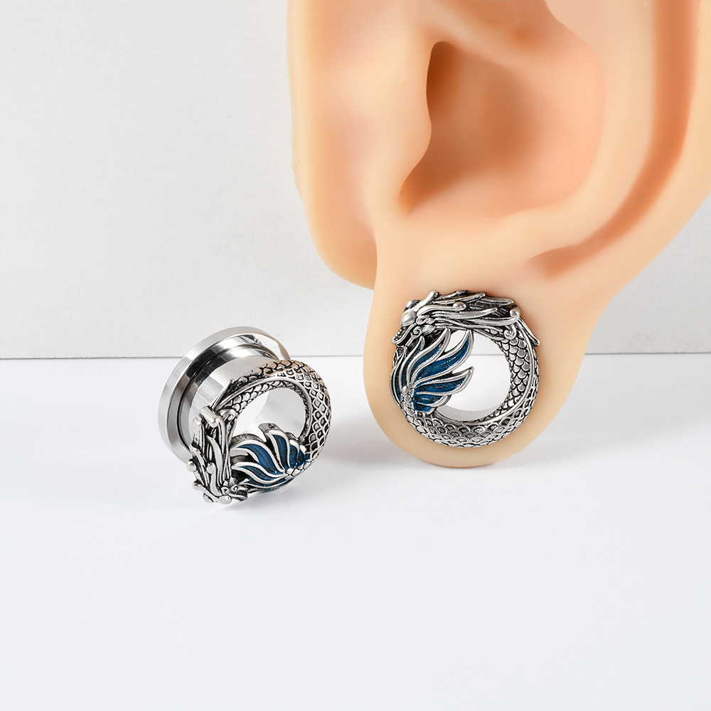 1-2PCS 빈티지 Chiness 드래곤 이어 터널 및 - Body Jewelry Ear Gauges 리뷰 및 가격