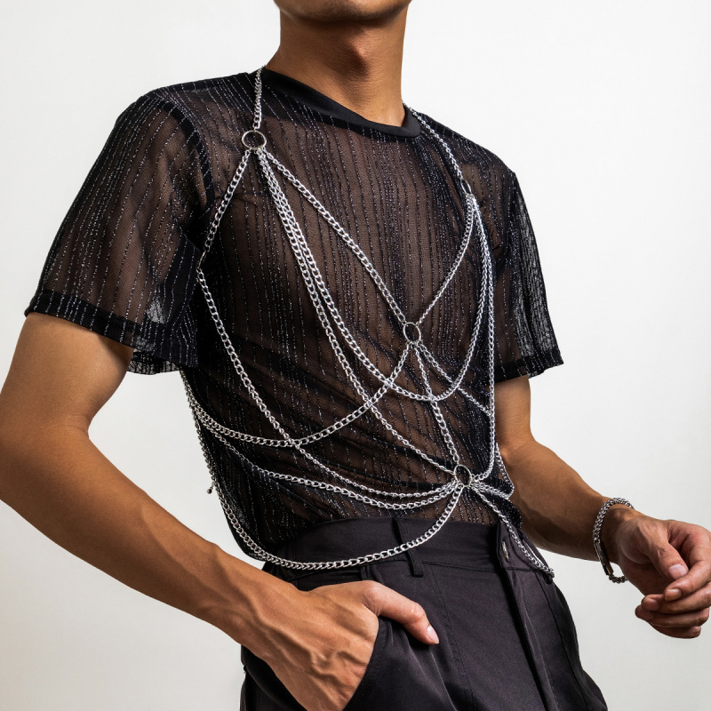 남성용 바디 체인 하네스 실버 멀티 레이어 체인 가슴  - Body Jewelry Harness 리뷰 및 가격