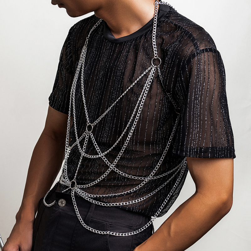 남성용 바디 체인 하네스 실버 멀티 레이어 체인 가슴  - Body Jewelry Harness 리뷰 및 가격