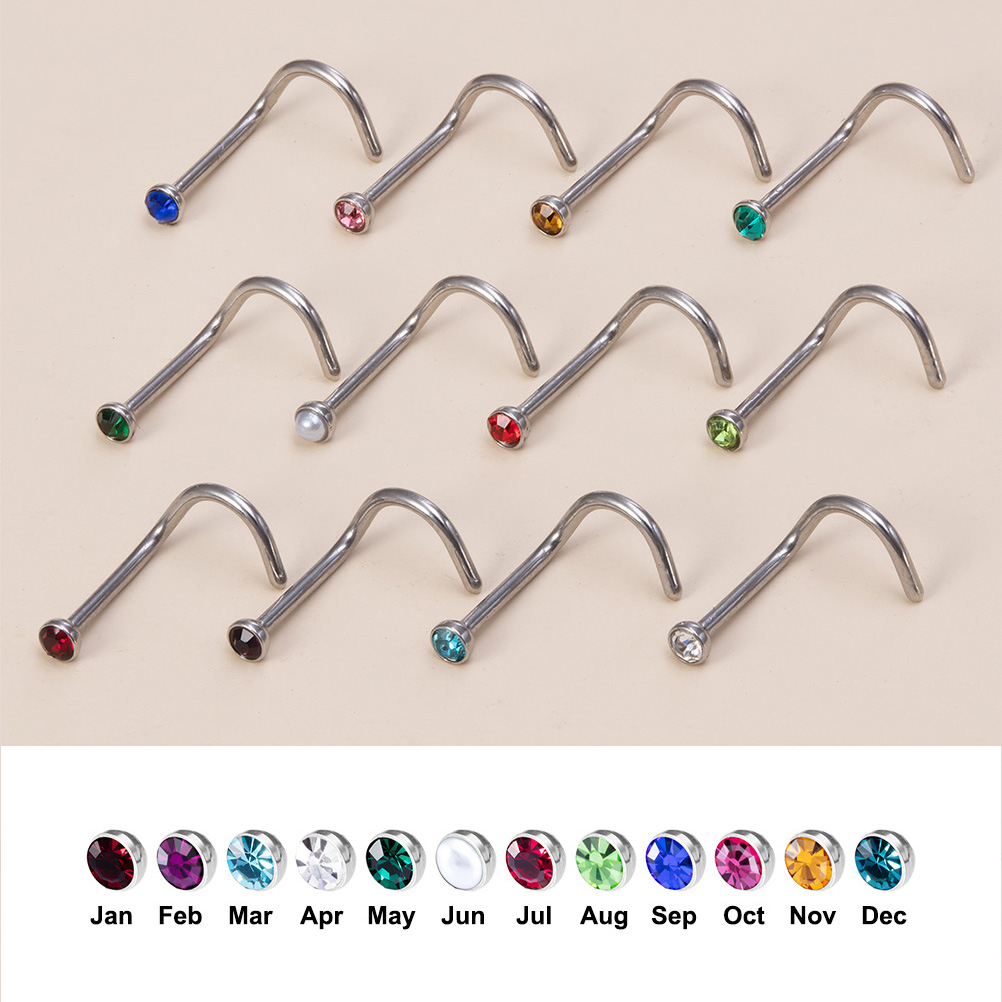 여성을위한 12PCS 탄생석 CZ 코 스터드 반지 나사 - Nostril Screw Pin 리뷰 및 가격