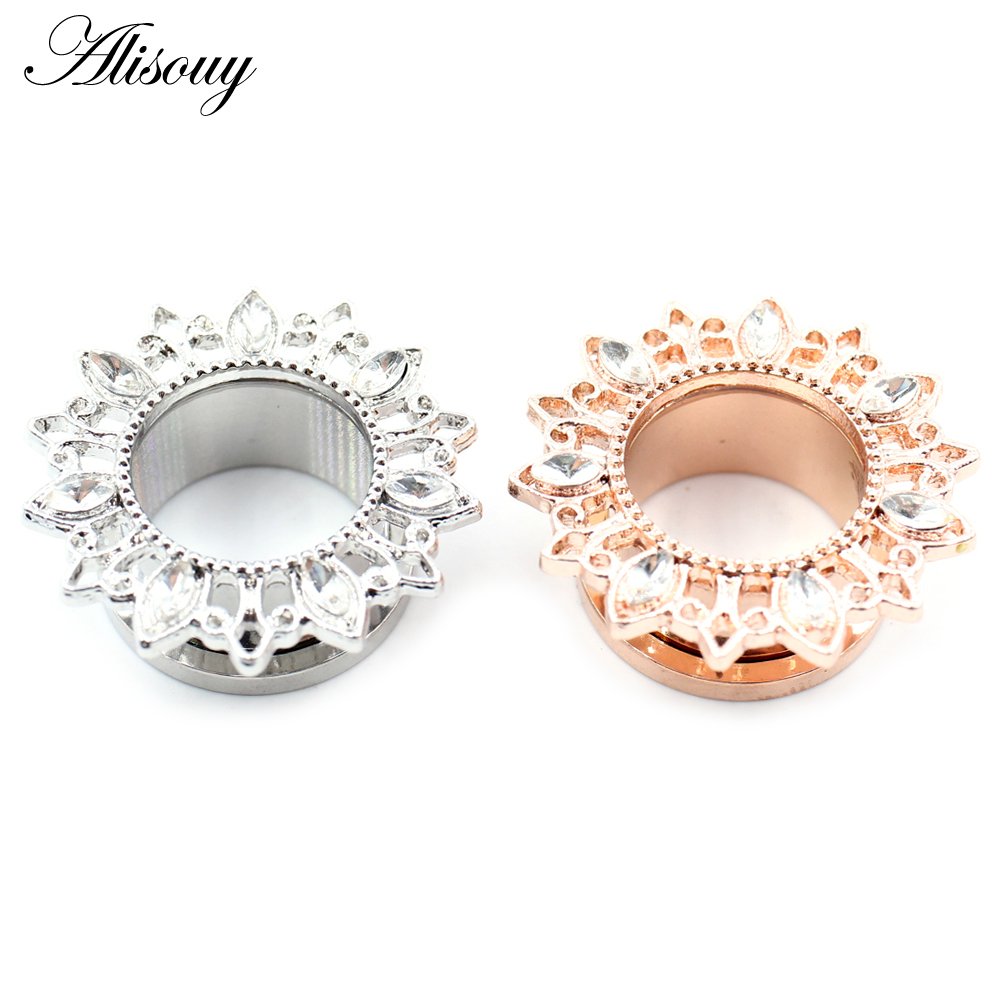 Alisouy 2pcs 스테인레스 스틸 꽃 지르코니아  - Body Jewelry Ear Gauges 리뷰 및 가격