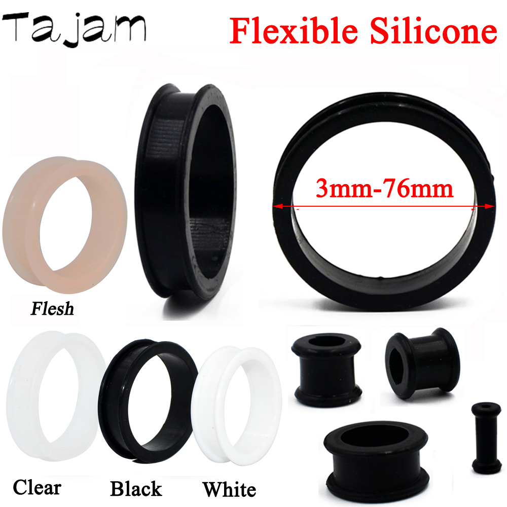 1 쌍 3mm-76mm 큰 크기 중공 검은 실리콘 유연 - Body Jewelry Ear Gauges 리뷰 및 가격